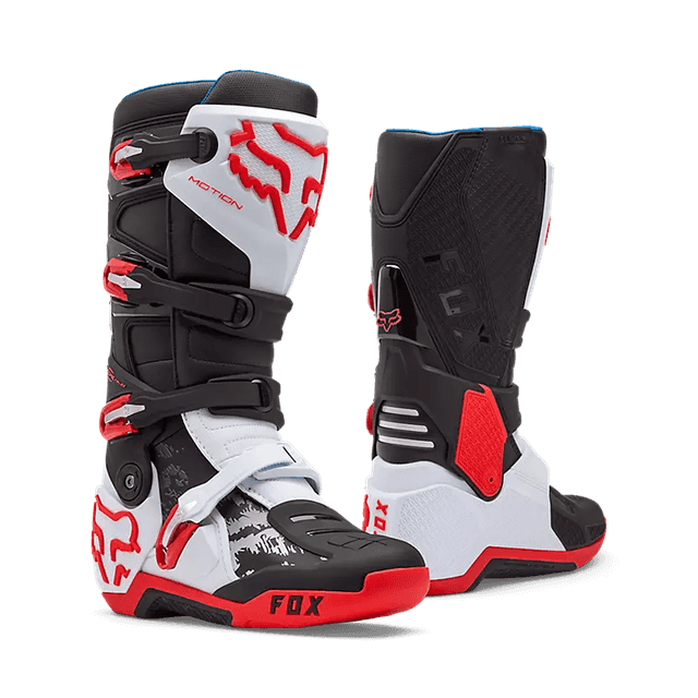 Fox Motion Motocross Boots - White/Fluorescent Red