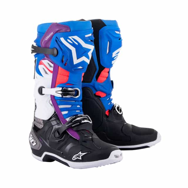 Alpinestars Tech 10 Supervented - Black Enamel Blue Purple White Boots Alpinestars motocross boots