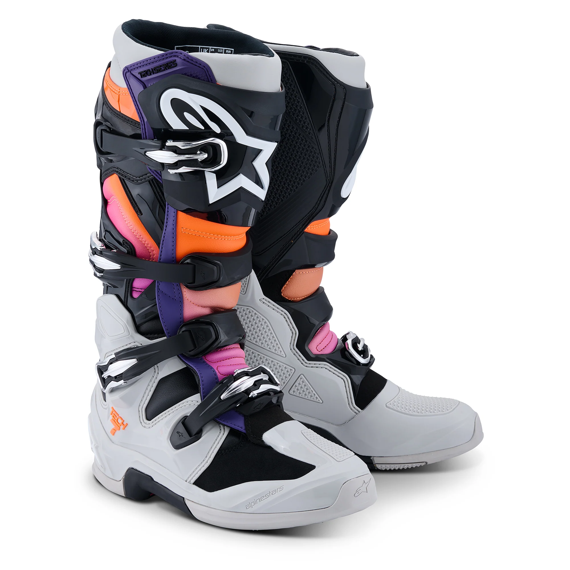 Alpinestars Tech 7 Boots - Black Light Gray Orange Fluo Magenta