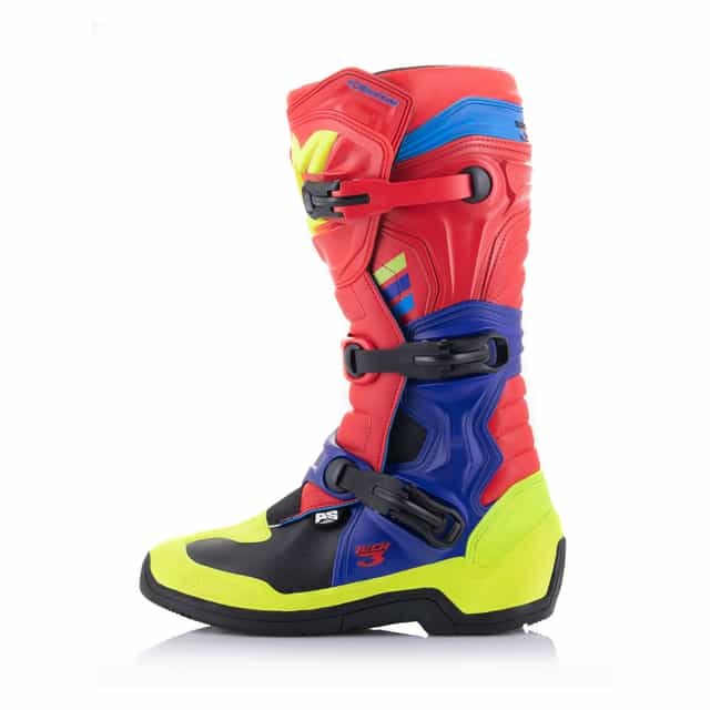 Alpinestars Tech 3 Motocross Boots - Bright Red/Dark Blue/Yellow/Fluorescent image 4