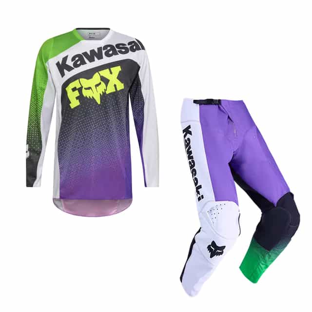 180 Kawasaki KIT Combo - Purple/White Fox motocross kit combo