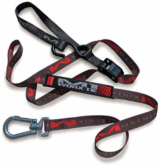 M1.0 Worx Tie Down Set featuring durable straps and heavy-duty metal buckles for secure cargo transportation.
