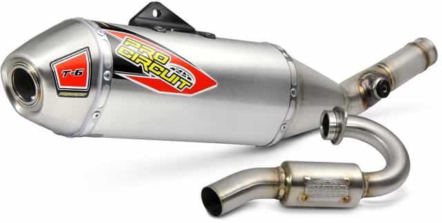 T-6 Stainless System for KX250 model years 2017 to 2019, showcasing sleek design and high-performance features.