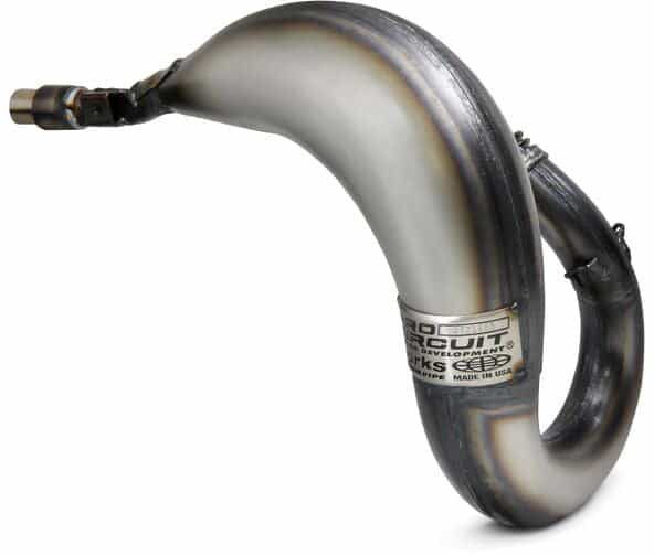 Works Finish pipe for Honda CR125R 1989 model, showcasing high-performance exhaust design and chrome finish.