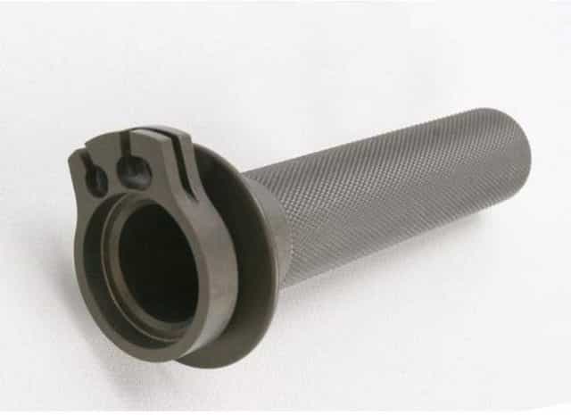 Billet throttle tube for Kawasaki KLX110 (2010-2023) and KLX140 (2008-2023) with a sleek design.